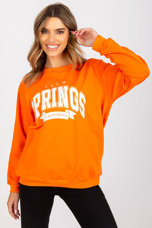 Oranžovo-bílá mikina s kapucí a potiskem