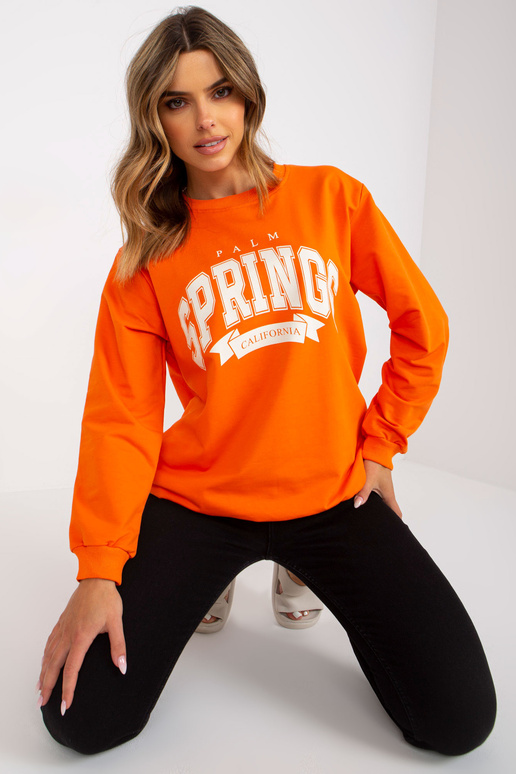 Oranžovo-bílá mikina s kapucí a potiskem