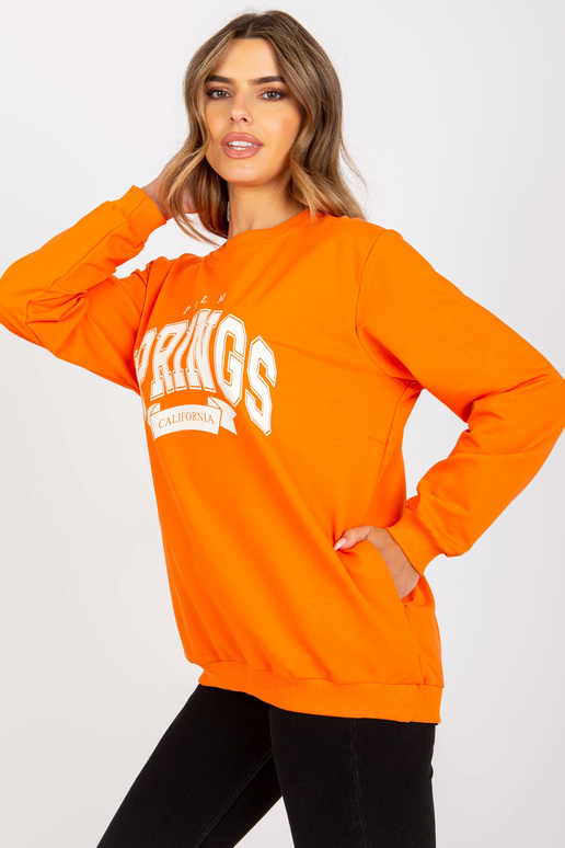 Oranžovo-bílá mikina s kapucí a potiskem