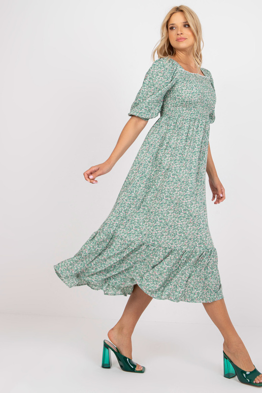 Zelené květinové midi šaty s krátkým...