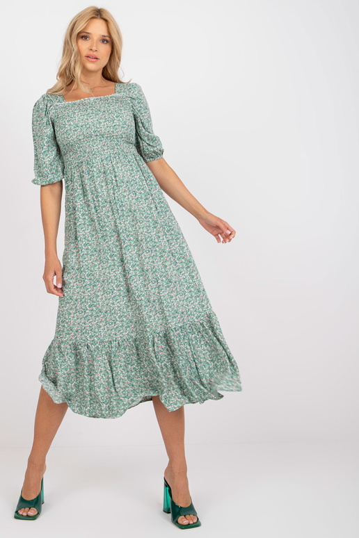 Zelené květinové midi šaty s krátkým...