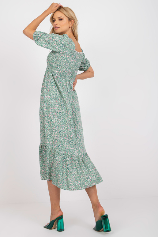 Zelené květinové midi šaty s krátkým...