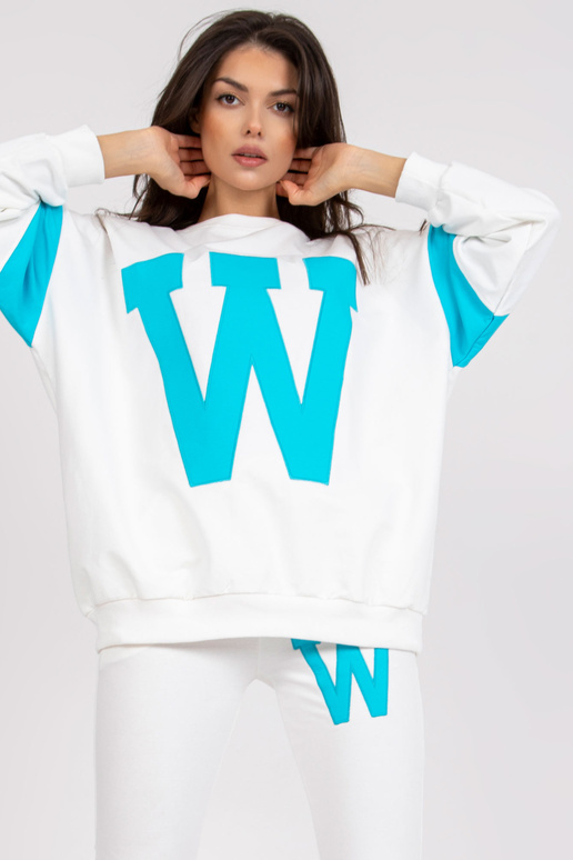 Bílo-modrá mikina s kulatým výstřihem