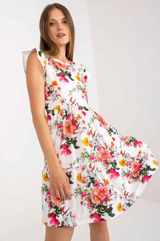 Bílé květinové minišaty s volánem