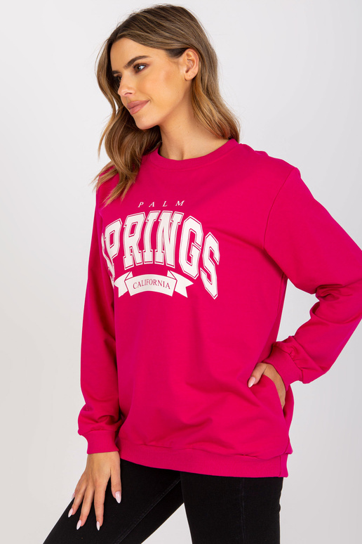 Fuchsiově bílá mikina s kapucí a nápisem