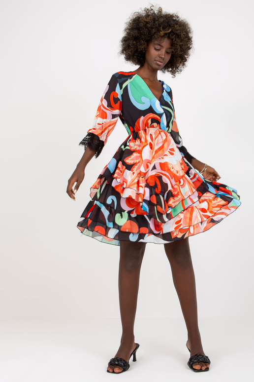 Černo-oranžové rozevláté minišaty s...