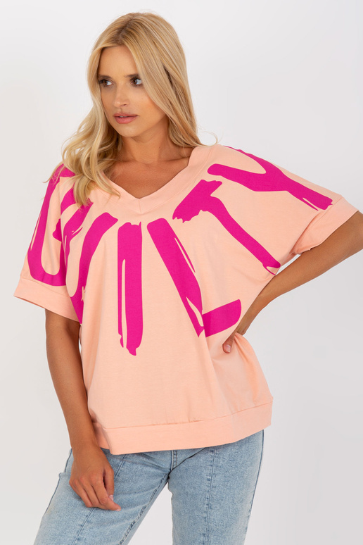 Bavlněná oversize halenka broskvové a...