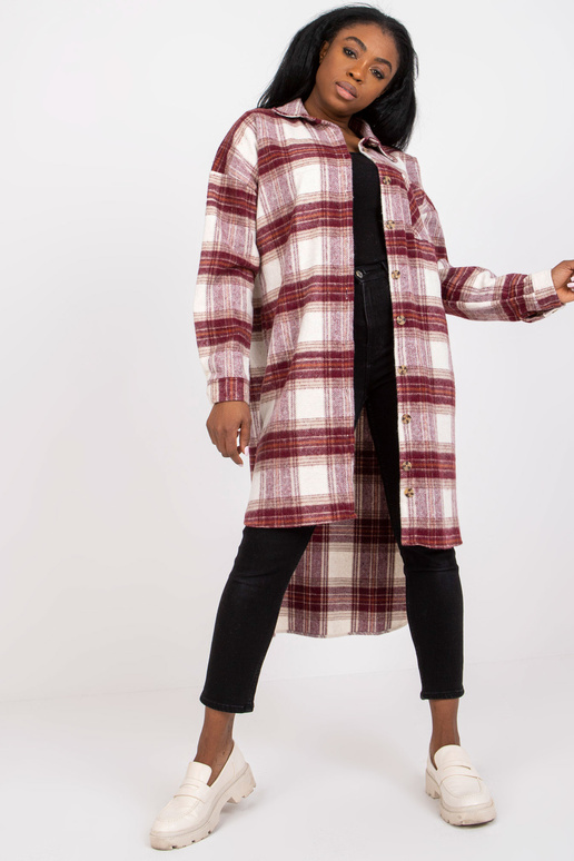 Vínově bílá dlouhá kostkovaná košile...