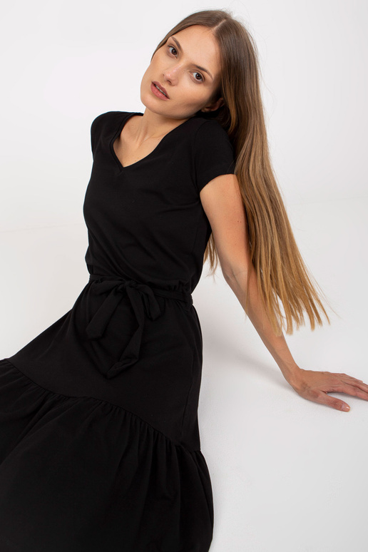 Černé basic bavlněné šaty s kravatou...