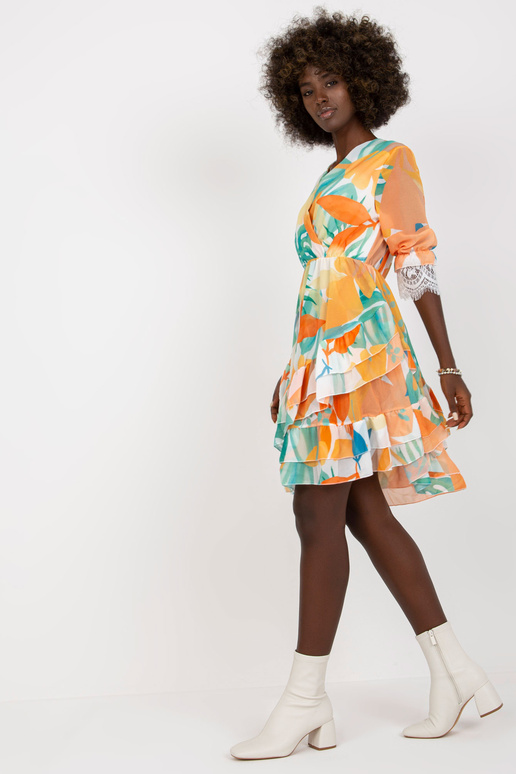 Oranžovo-zelené zavinovací šaty s...