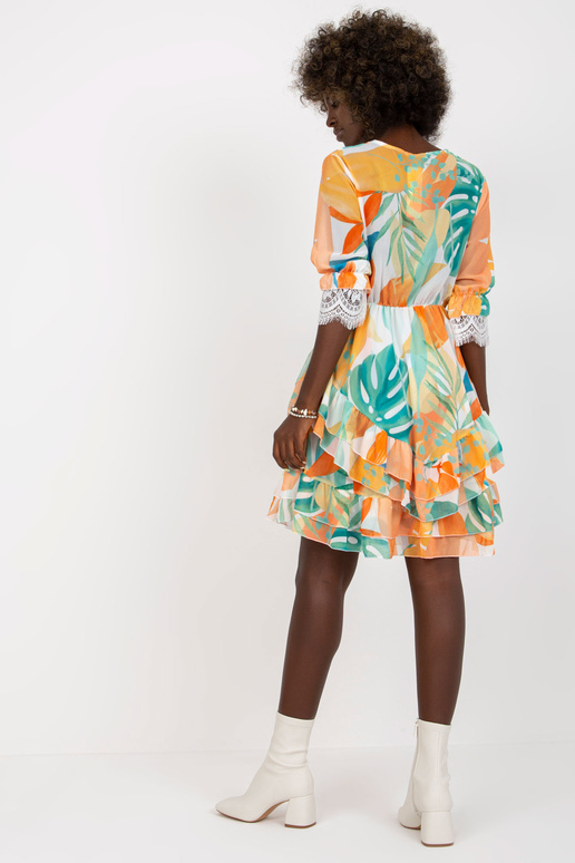 Oranžovo-zelené zavinovací šaty s...