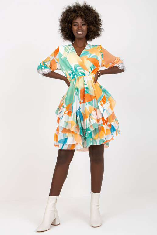 Oranžovo-zelené zavinovací šaty s...