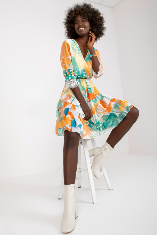 Oranžovo-zelené zavinovací šaty s...