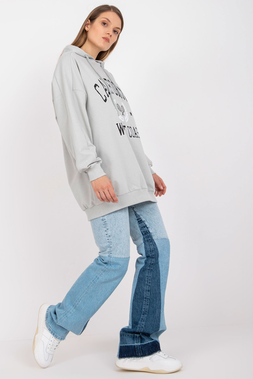 Šedá mikina s potiskem a dlouhým rukávem