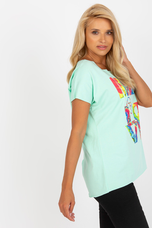 Mátová halenka s potiskem a krátkými... Mátová halenka s potiskem a krátkými...