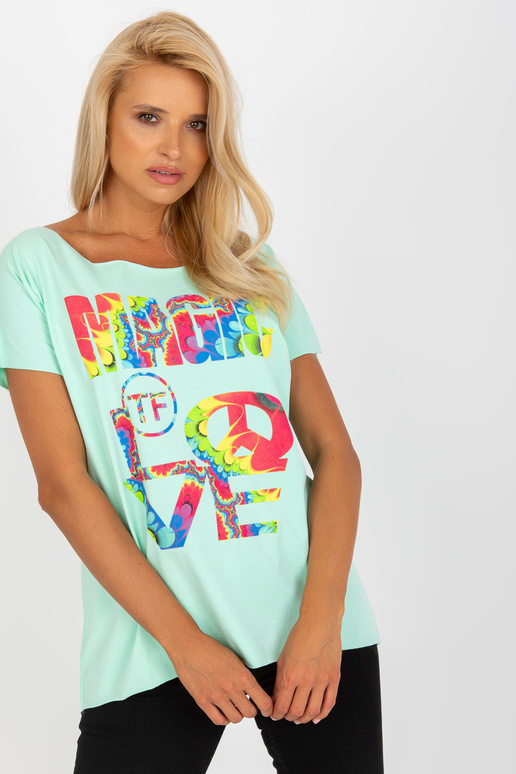 Mátová halenka s potiskem a krátkými... Mátová halenka s potiskem a krátkými...