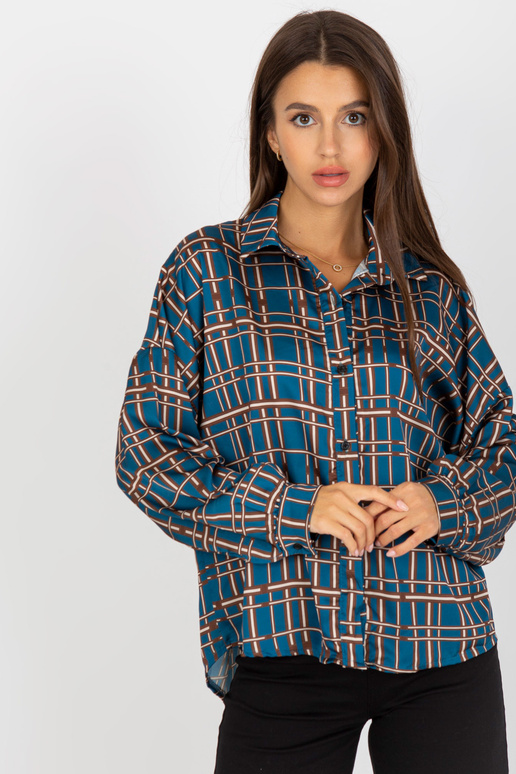 Tmavě modrá volná kostkovaná košile