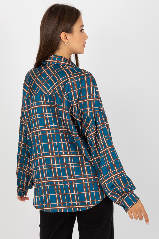 Tmavě modrá volná kostkovaná košile