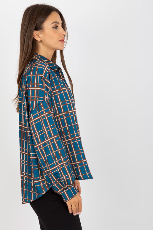 Tmavě modrá volná kostkovaná košile