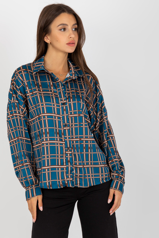 Tmavě modrá volná kostkovaná košile