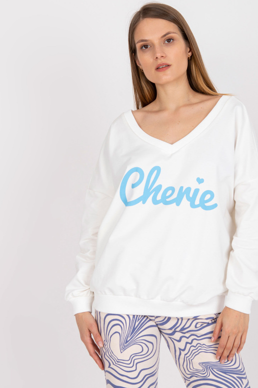 Bavlněná oversize mikina ecru-modré...