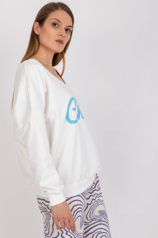 Bavlněná oversize mikina ecru-modré...