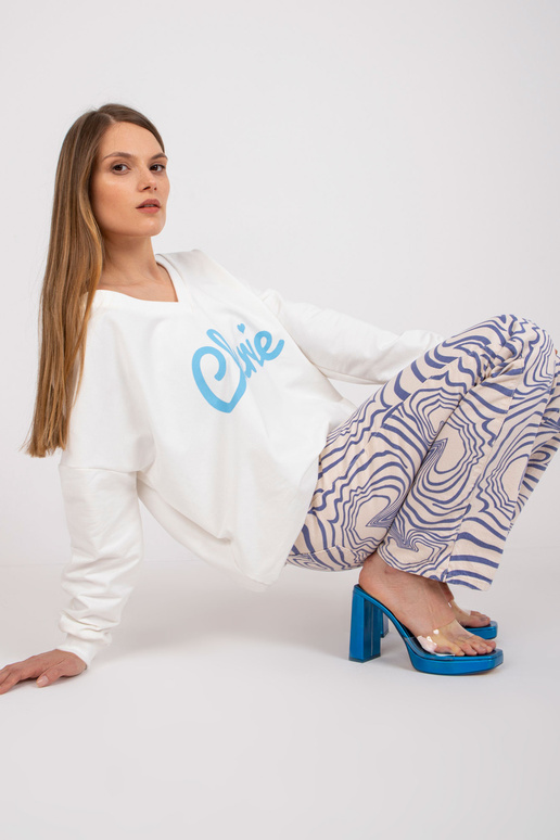 Bavlněná oversize mikina ecru-modré...