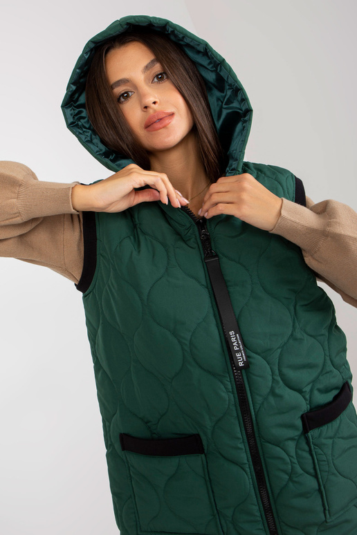 Tmavě zelená dlouhá prošívaná vesta s...