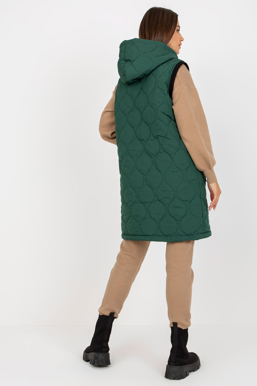 Tmavě zelená dlouhá prošívaná vesta s...