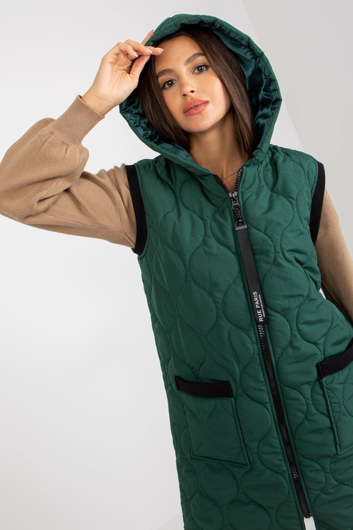 Tmavě zelená dlouhá prošívaná vesta s...