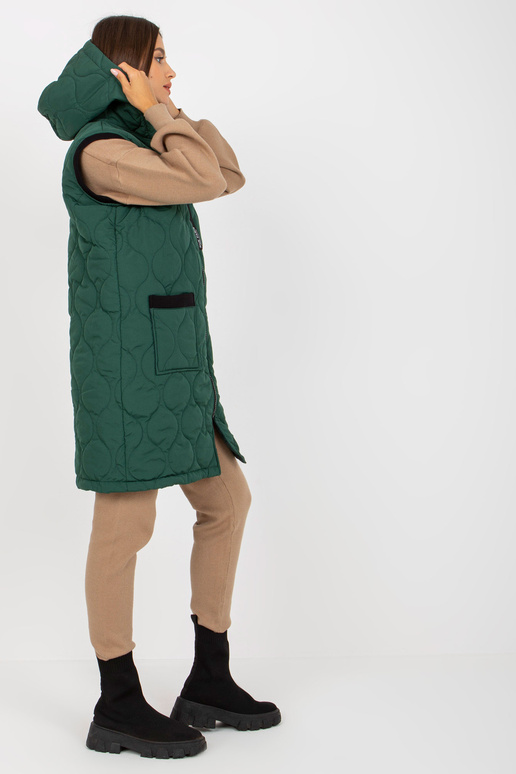 Tmavě zelená dlouhá prošívaná vesta s...