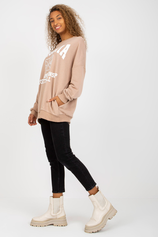 Béžová volná mikina s dámským potiskem