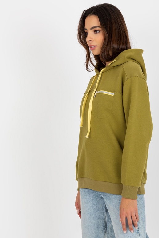Olivfarbenes mikina s kapucí a tasche