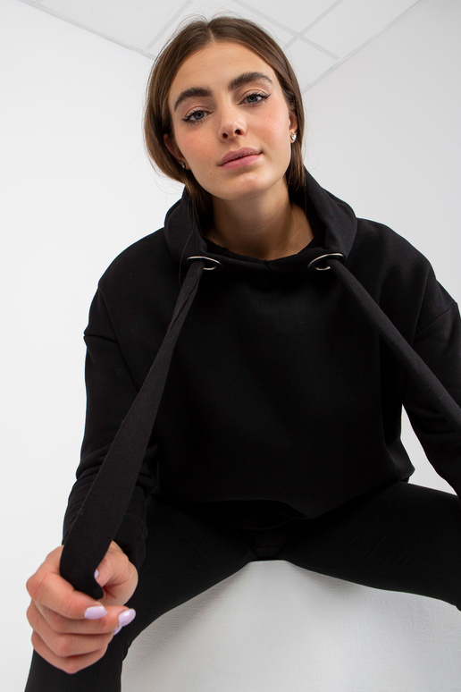 Černá dámská mikina s mikinou Černá dámská mikina s mikinou