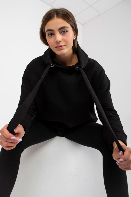 Černá dámská mikina s mikinou Černá dámská mikina s mikinou