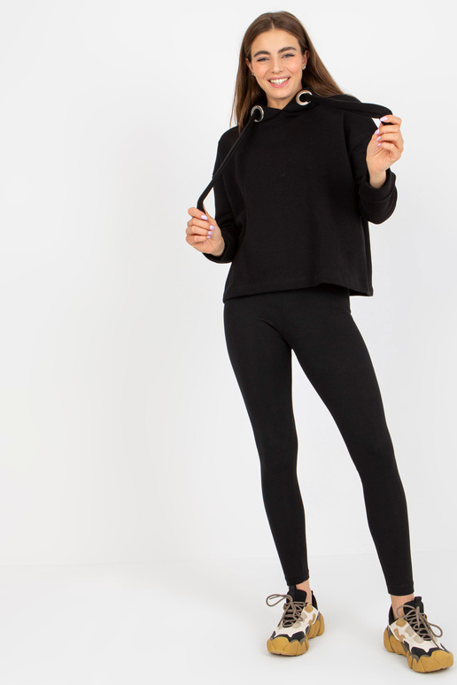 Černá dámská mikina s mikinou Černá dámská mikina s mikinou