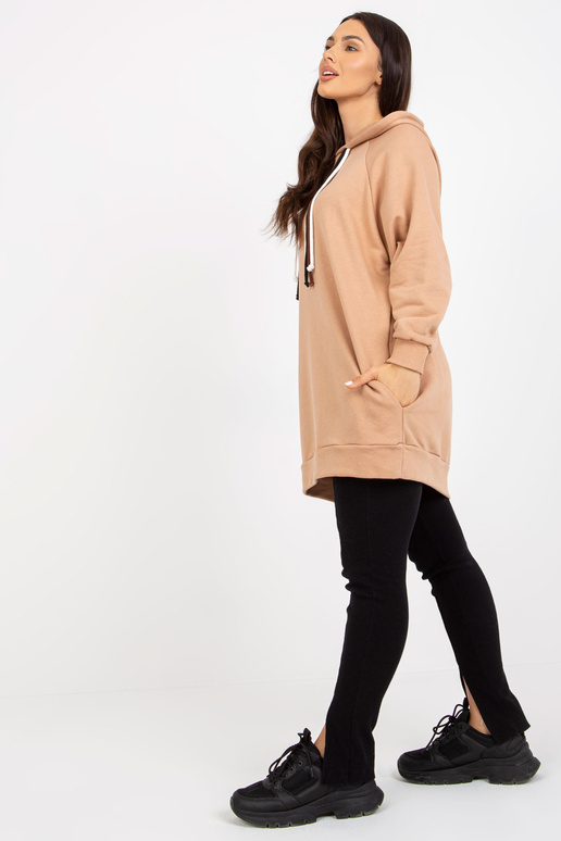 Camelfarbener Baumwoll-Hoodie mit...