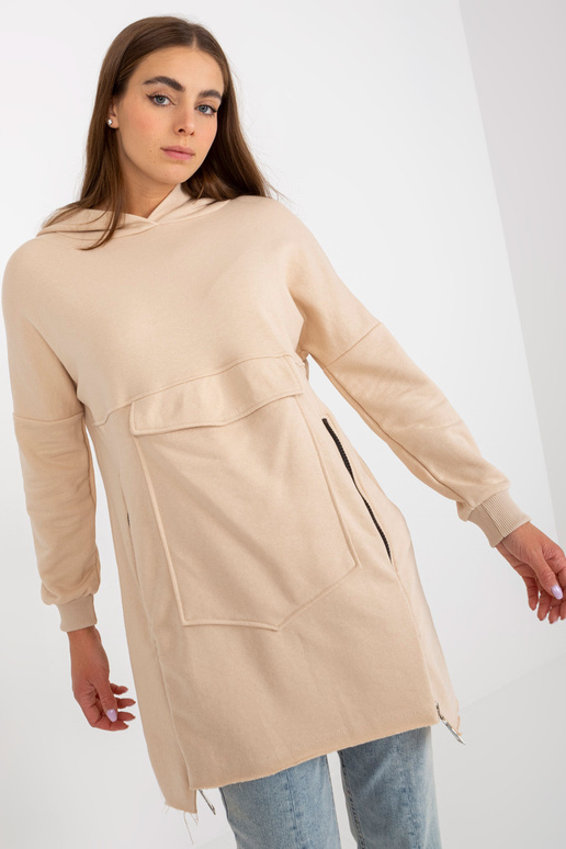 Béžová dlouhá základní mikina s kapucí
