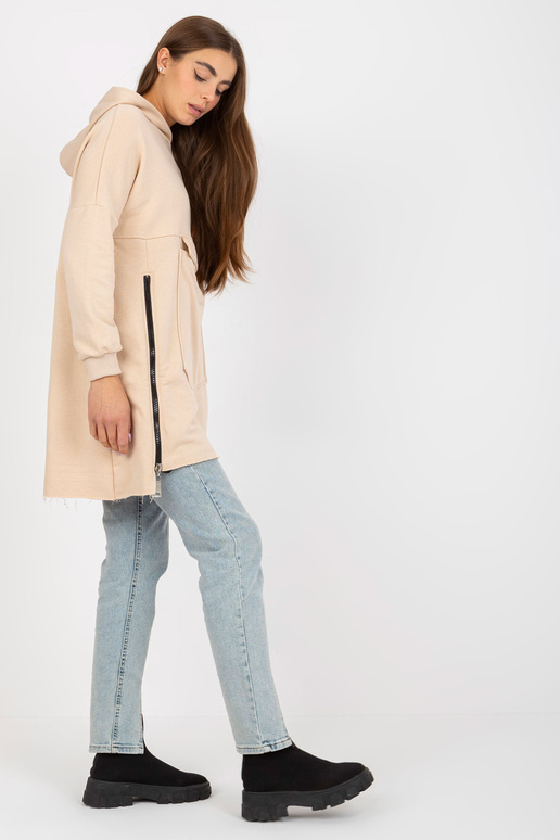 Béžová dlouhá základní mikina s kapucí