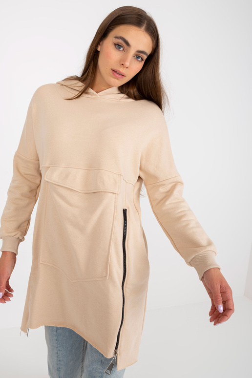 Béžová dlouhá základní mikina s kapucí