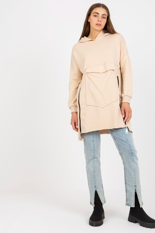 Béžová dlouhá základní mikina s kapucí