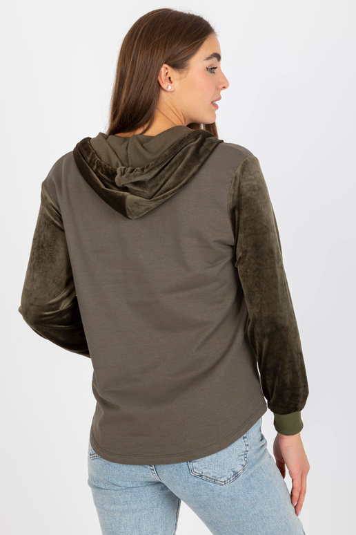 Khaki bavlněná mikina s kapucí a kapsami