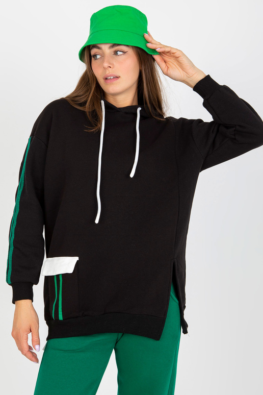 Černá mikina s kapucí a pruhy