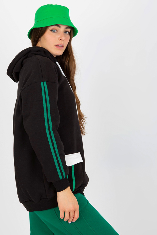 Černá mikina s kapucí a pruhy