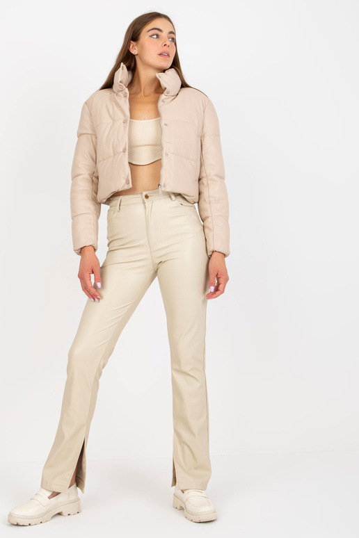 Béžová krátká péřová bunda z eko kůže... Béžová krátká péřová bunda z eko kůže...