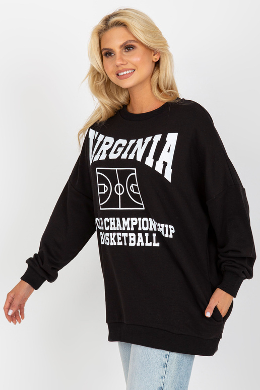 Černá volná mikina s potiskem a kapsami