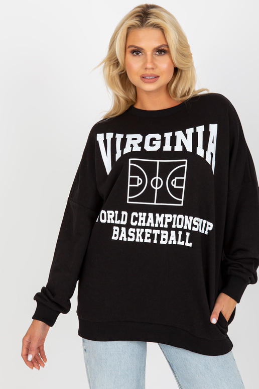 Černá volná mikina s potiskem a kapsami