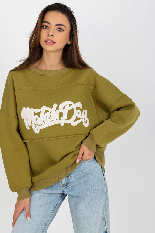 Olivgrünes Kapuzen-Mikina s nášivkami