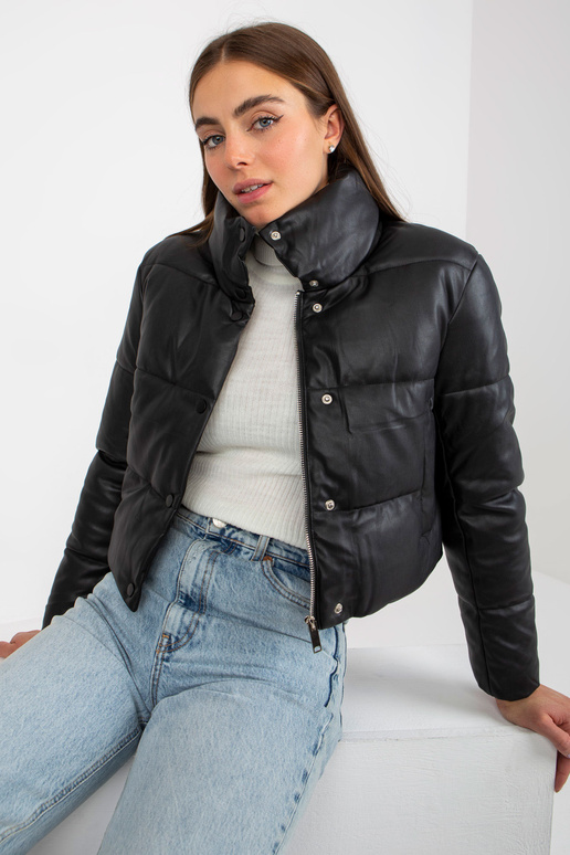 Černá krátká péřová bunda z ekokůže s...