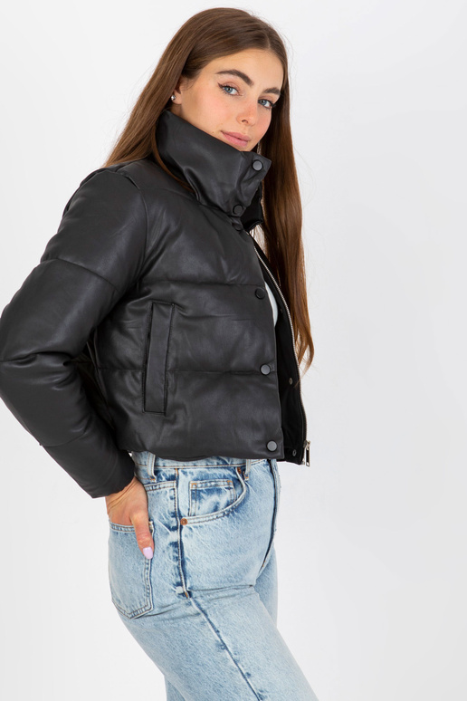 Černá krátká péřová bunda z ekokůže s...